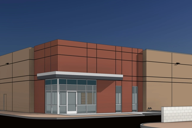rendering of industrial building's entrance